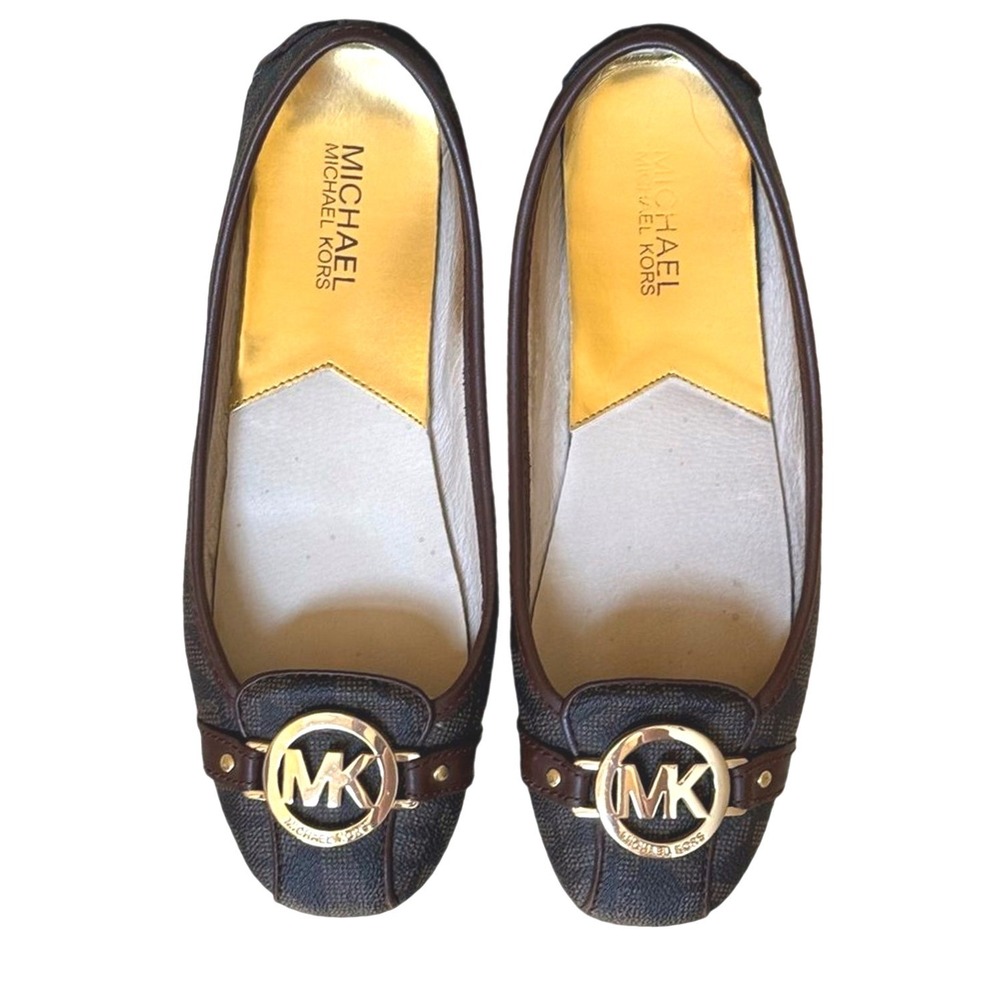 Michael Kors Fulton Moccasin Ballet Flats Brown Logo Monogram Women 8M